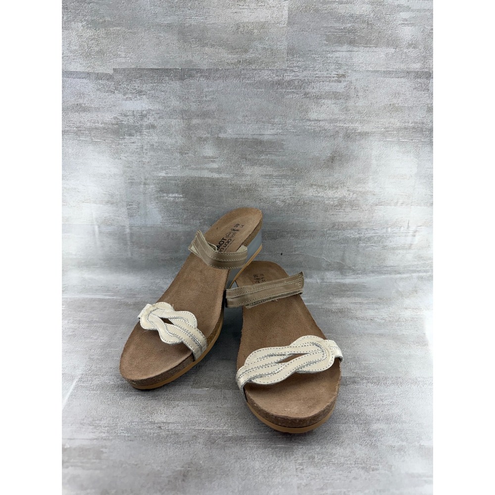 Naot Women Sz EU 39 Leather Braided Slide Wedge Sandals Champagne Cream Israel